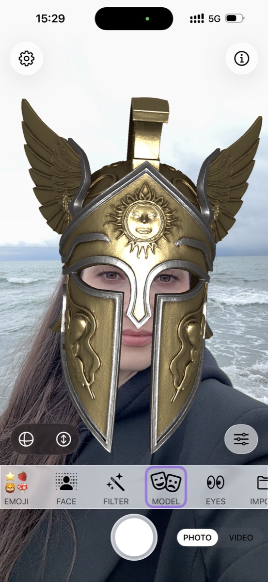 Mask Studio with a gold Spartan helmet AR mask